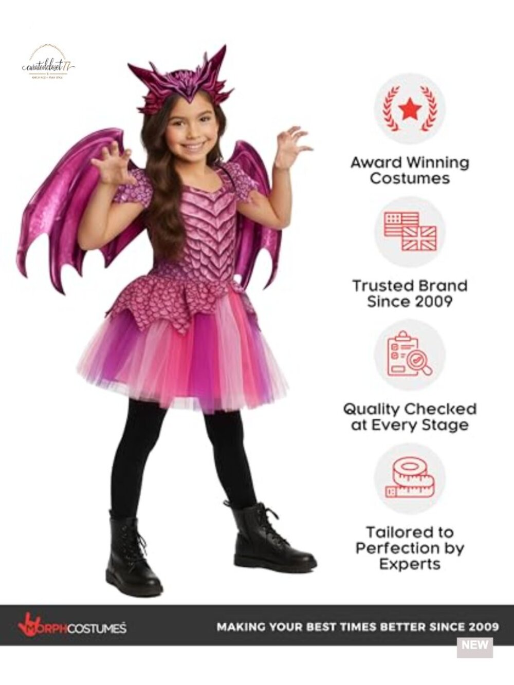 Girls Dragon Costume Kids Dress Wings Headband Halloween - Picture 6 of 6